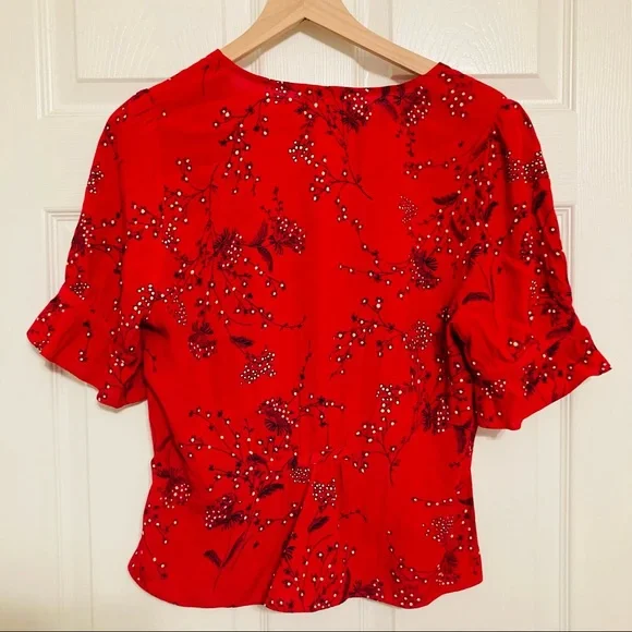 Madewell Red Floral V-Neck Top - Picture 6 of 9